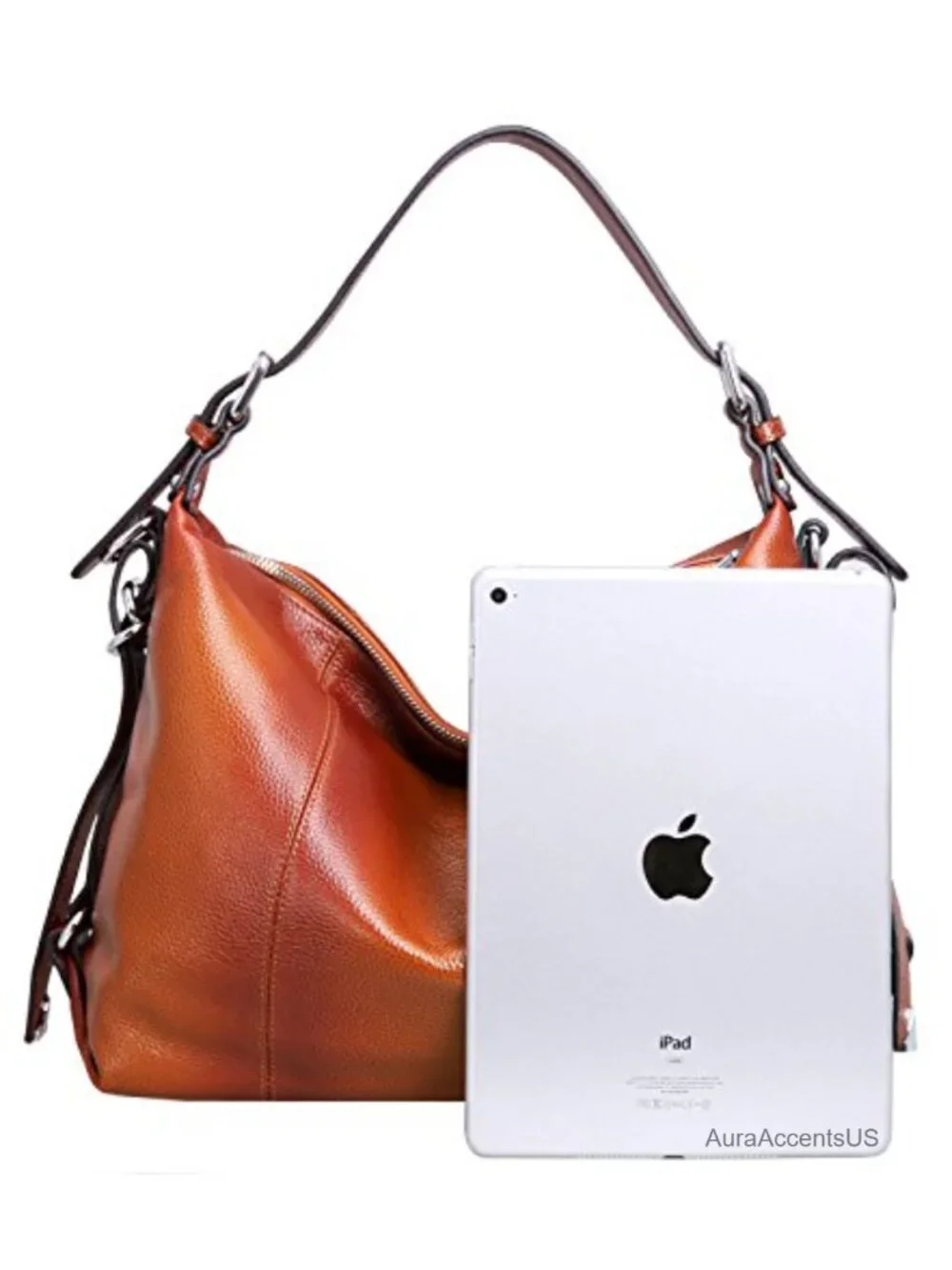 HESHE Top-Layer Cowhide Leather Hobo Shoulder Bag with Adjustable Strap